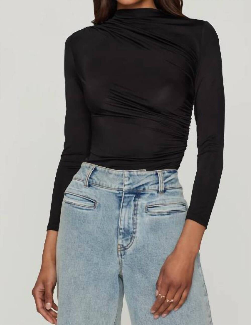 NEW GENERATION LOVE daniela long sleeve jersey top in black